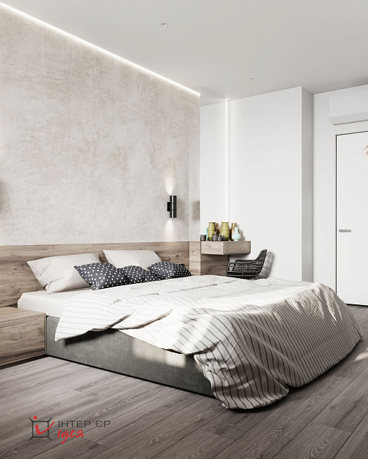 Современный интерьер спальни 14 м2