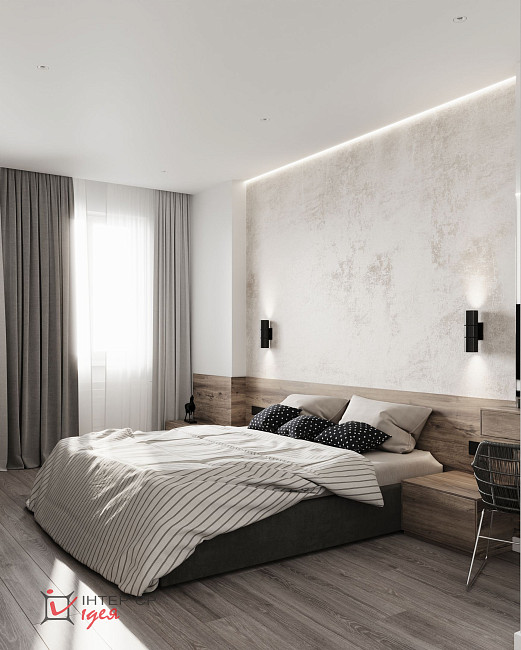 Современный интерьер спальни 14 м2