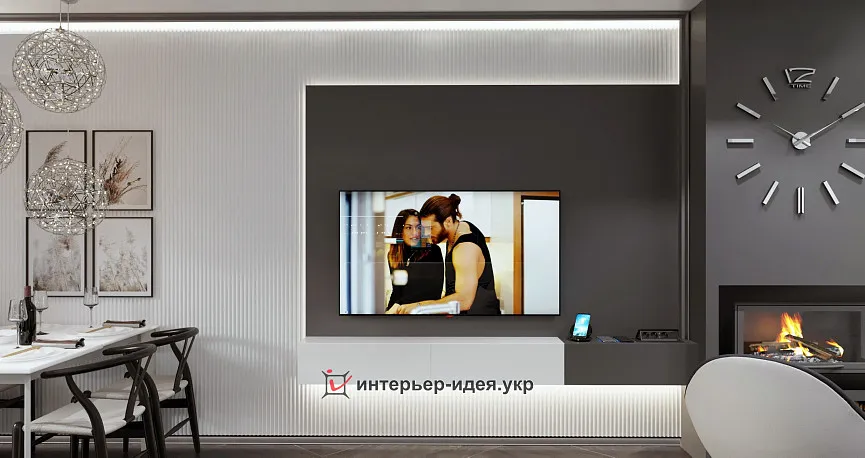 Кухня-столовая в черно-белых тонах